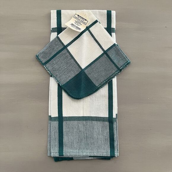 Kitchen Dishtowel Dishcloth Sets NWT Lot Of 3 Teal Green & White Cotton India - Picture 3 of 5